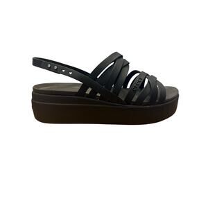 CROCS Brooklyn Strappy Low Wedge Platform Sandals Womens 10 Black Comfy LiteRide